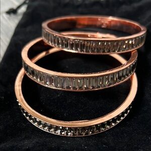 New! Chic Rose Gold and Emerald Cut Crystal Bracelet Trio